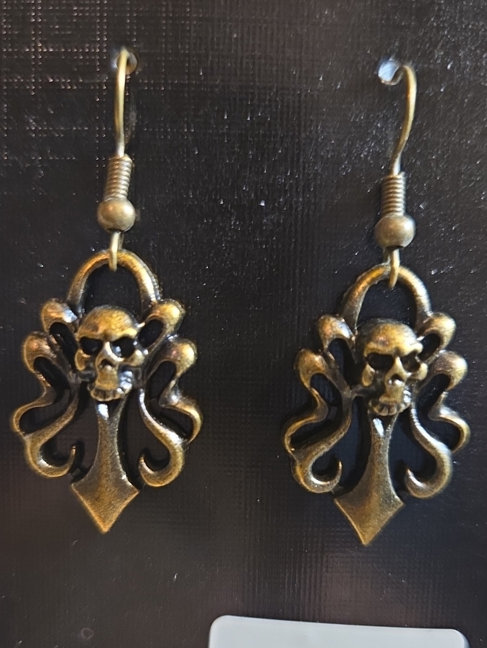 Gold Skull Fleur-de-Lis Drop Earrings - Women Jewelry